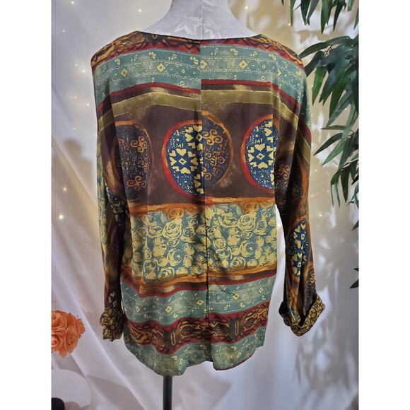 Vtg Carole Little 90s Boho Aztec Southwestern Top Size 10P Artsy Hippie Floral - Picture 4 of 9
